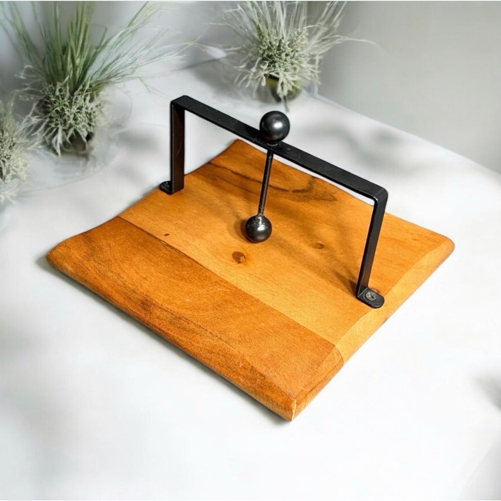 Handcrafted Wood Napkin Holder Weighted Metal Arm Brown Black Square 8x8 India